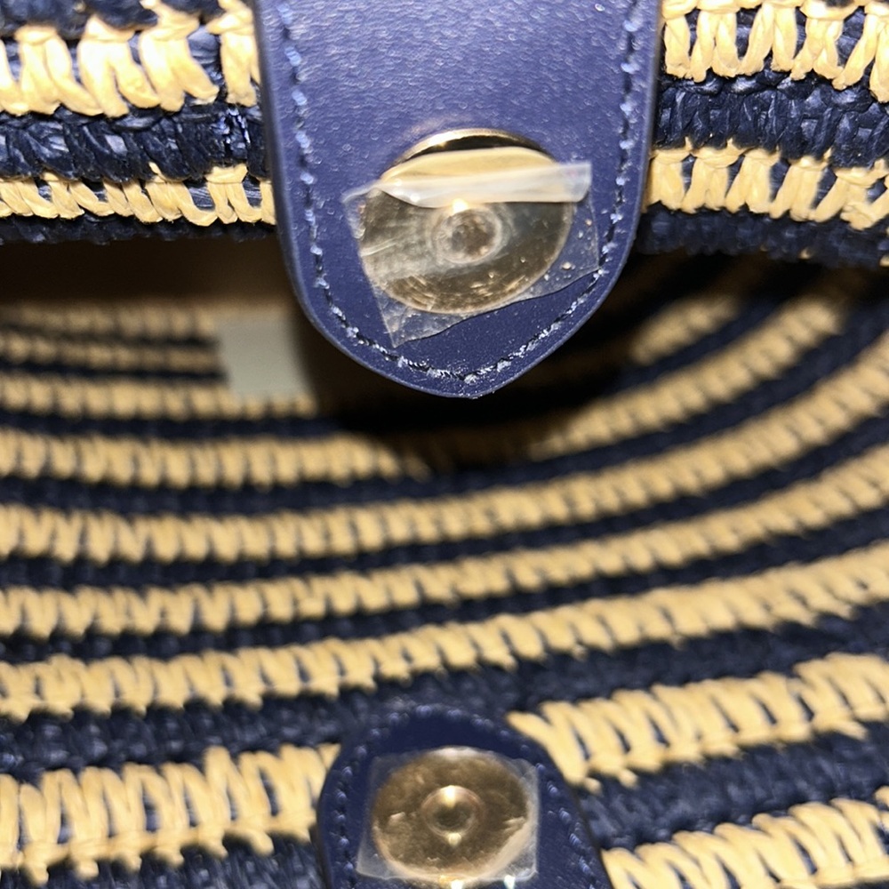 Lauren Ralph Lauren Striped Navy and Natural Woven Tote Bag - Picture 16 of 16